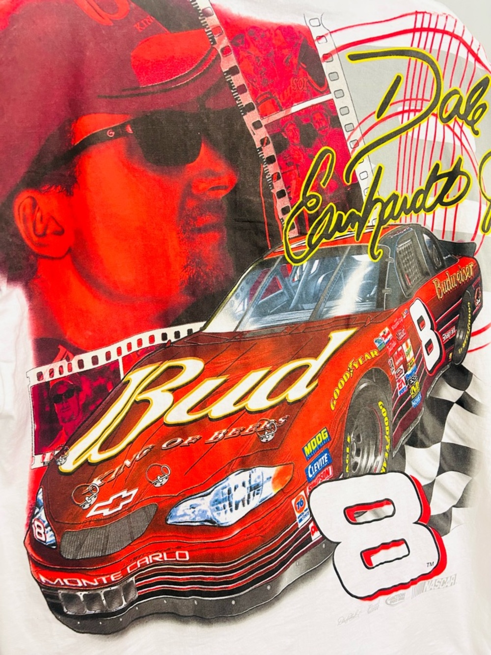Vintage Dale Earnhardt Jr Budweiser NASCAR Tee L Y2K Racing Graphic AOP Style - Picture 4 of 8